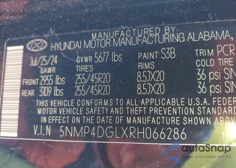 2024 Hyundai Santa Fe Limited from USA, damaged, VIN 5NMP4DGLXRH066286